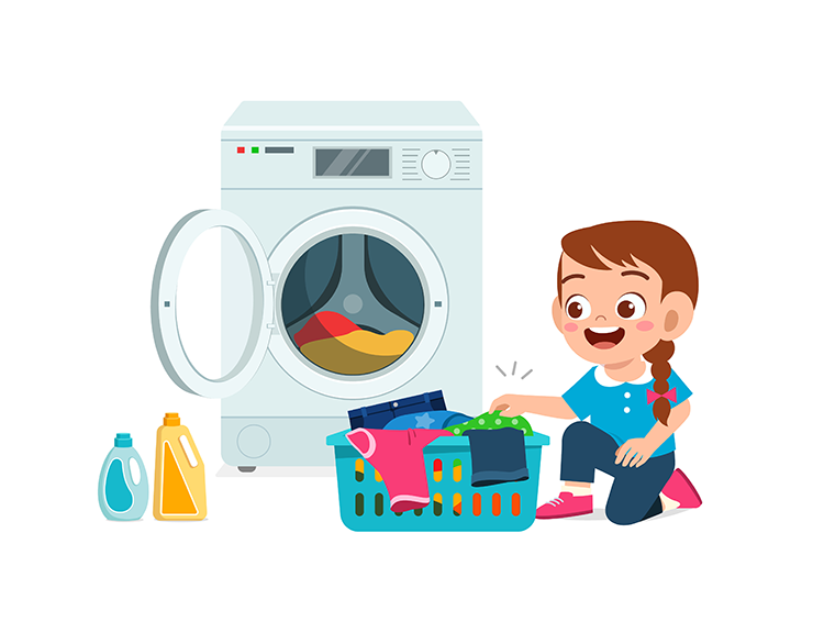 illustration of girl doing laundry